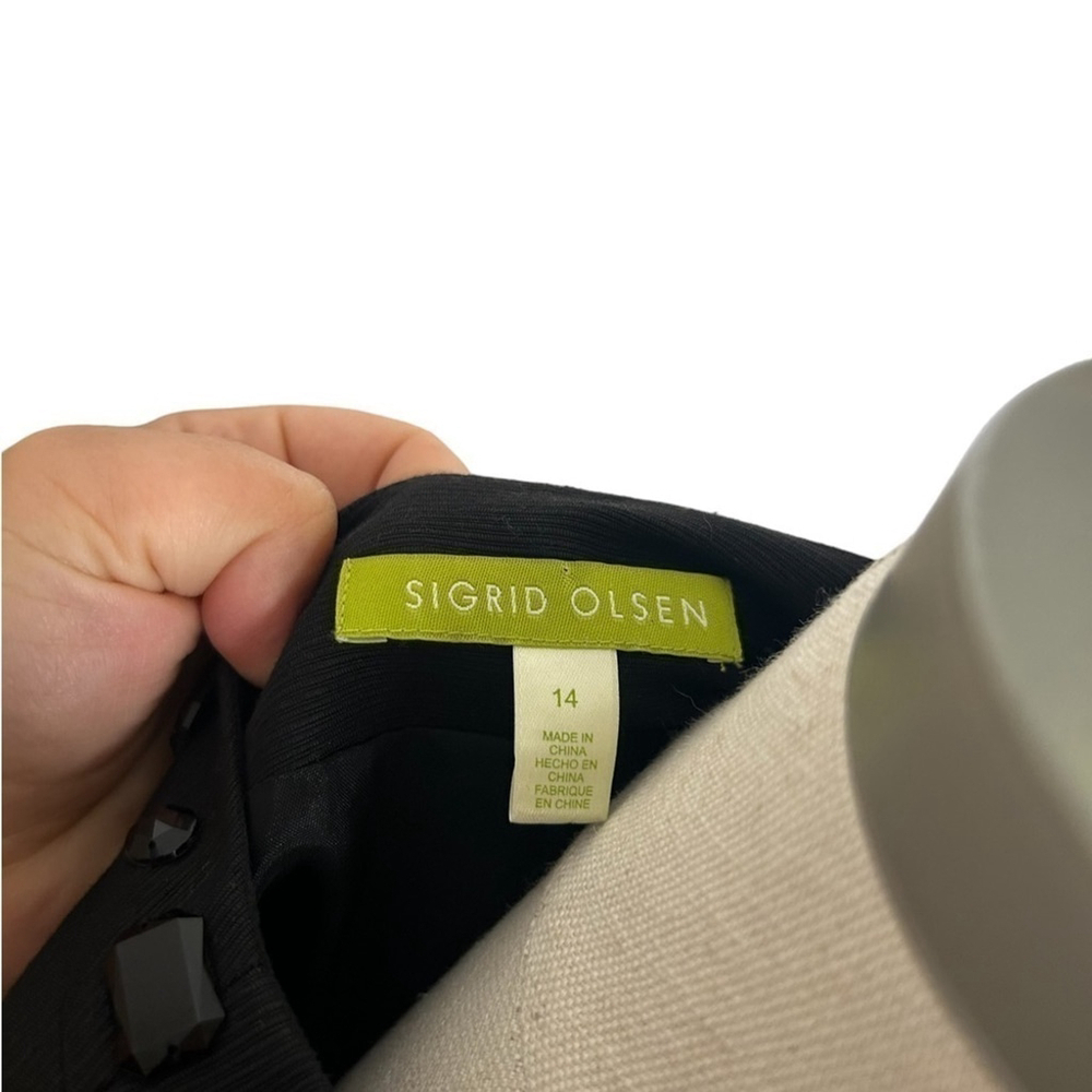 Sigrid Olsen Black Beaded Linen Cotton Blend Suit Separate Open Jacket Size 14 - Picture 15 of 16